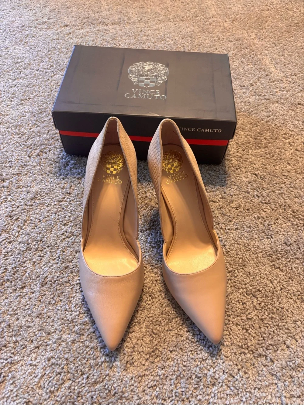 Vince Camuto Beige Pointed-Toe Leather Pumps
